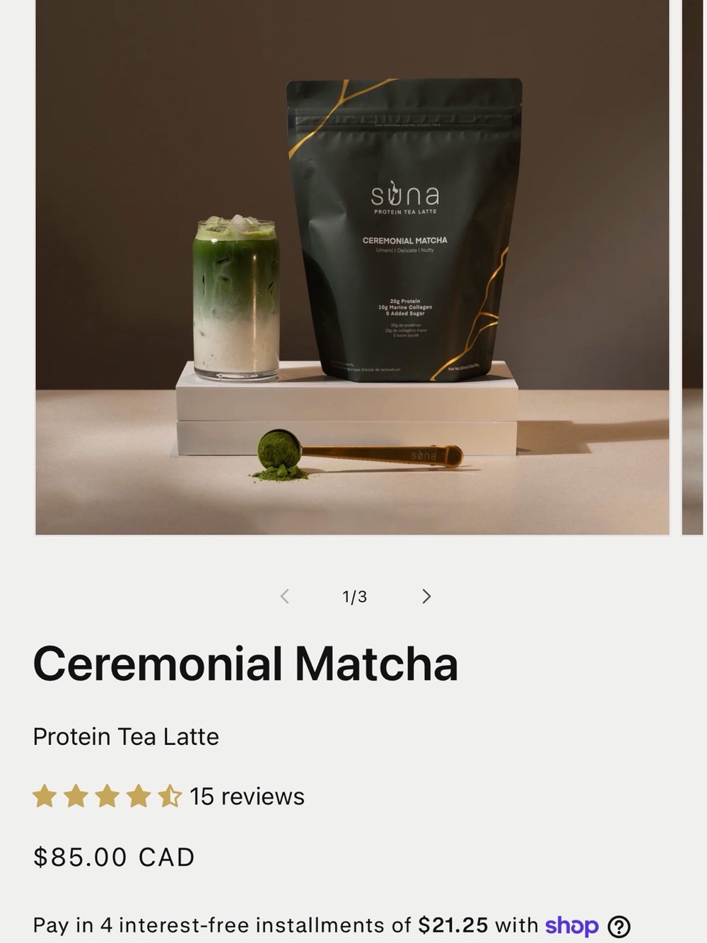 Suna Wellness Matcha Protein Latte - 20g Protein Brand New